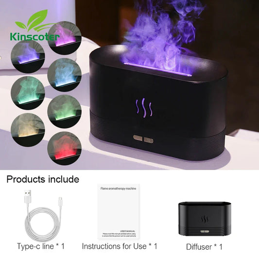 Ultrasonic Aroma Diffuser and Humidifier with LED Flame Lamp and Essential Oil Functionality