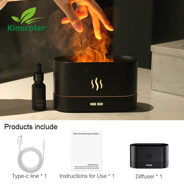 Ultrasonic Aroma Diffuser and Humidifier with LED Flame Lamp and Essential Oil Functionality