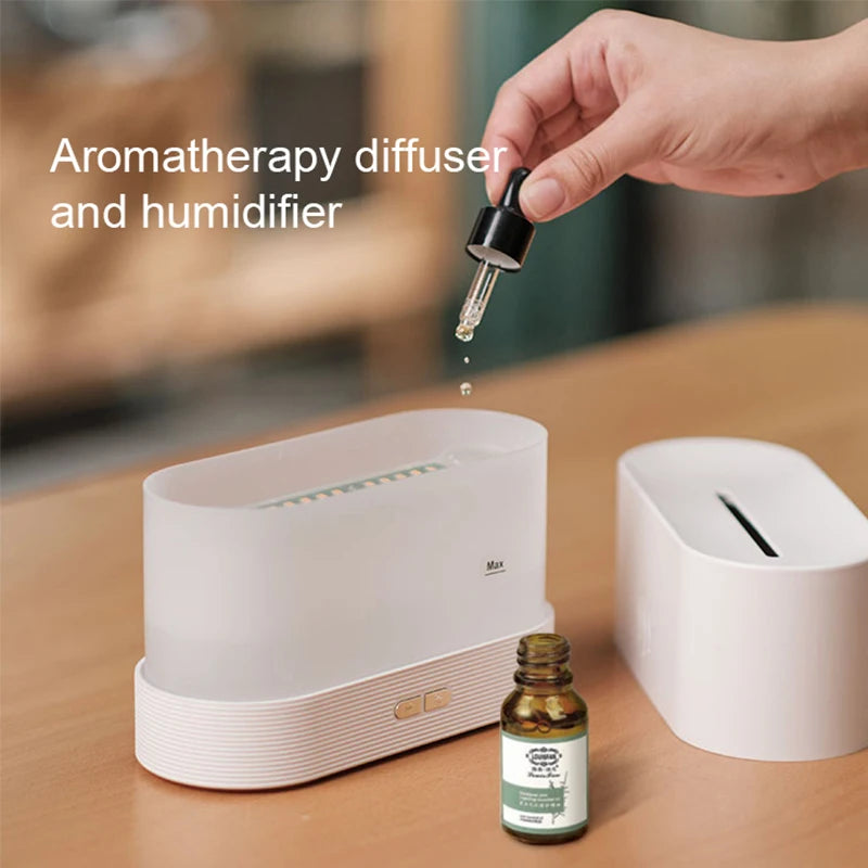 Ultrasonic Aroma Diffuser and Humidifier with LED Flame Lamp and Essential Oil Functionality